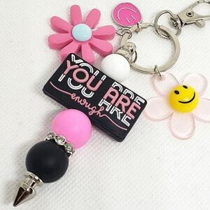 Handmade You Are Enough Silicone Beaded Keychain